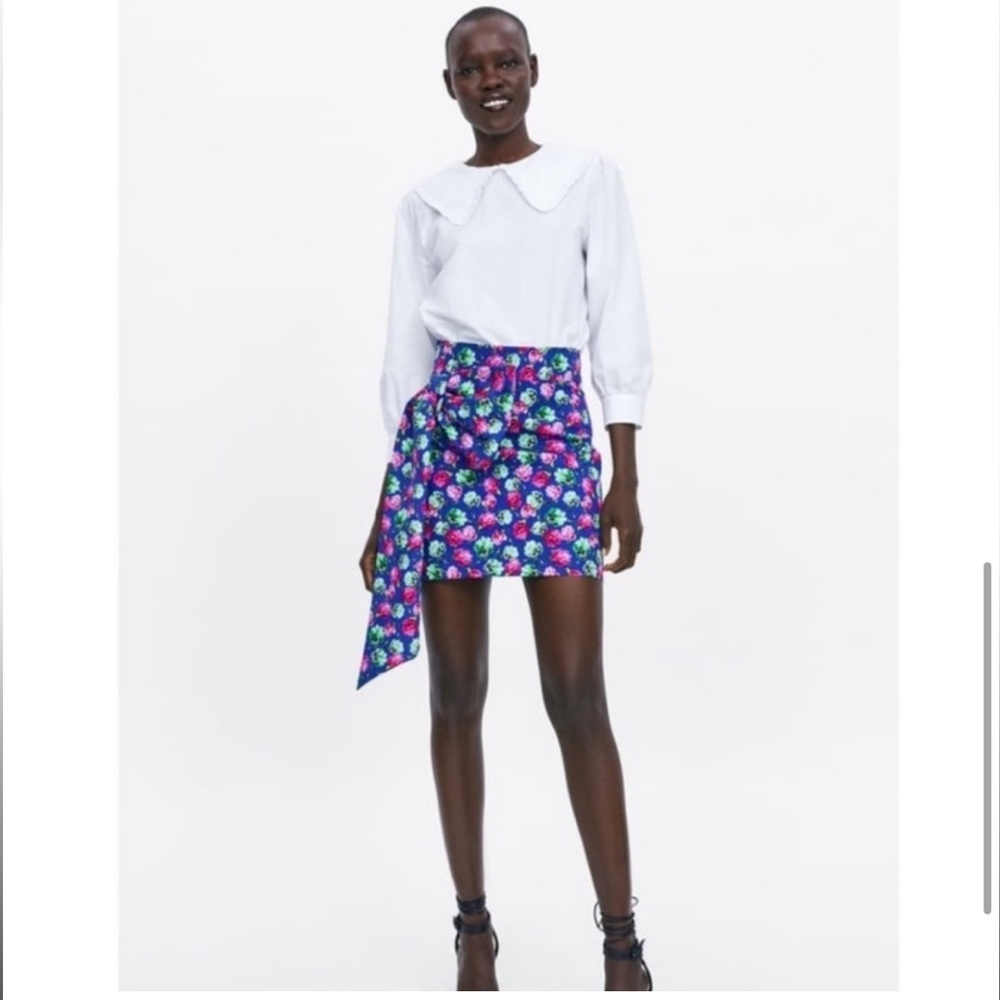 Zara floral draped bow mini skirt, medium